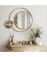 LuxenHome Orbit Modern Gold Metal Frame Round Wall Mirror