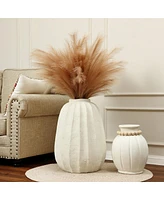 LuxenHome Off White MgO Round Modern Fluted Vase