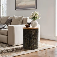 LuxenHome Black and Gold Hammered Iron Metal Table with Mdf Wood Top