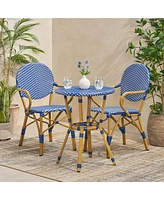 Streamdale Furniture Outdoor Pe Rattan And Aluminum 3 Piece French Bistro Set, Dark Teal & White, And Bamboo Finish