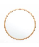 LuxenHome 31.5-Inch Round Natural Rubberwood Scalloped Frame Wall Mirror