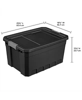 Sterilite 19 Gal Rugged Industrial Stackable Storage Tote w/ Lid, Black, 6 Pack