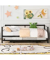 Slickblue Twin Size Metal Daybed with Adjustable Pop-Up Trundle for Versatile Guest Sleeping Solutions