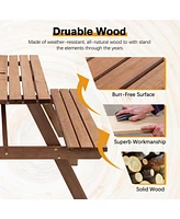8 Person Brown Wooden Picnic Table, Outdoor Camping Dining Table with 2 Seats, Garden, Diy with 2 Built-in Benches, 2220lb Capacity