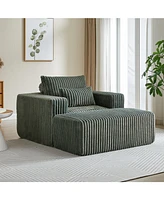 62.5-Inch Corduroy Sponge Sofa Lounge Chair with Removable footrest, No Assembly Required, Fluffy Modern Sleeper Chair for Indoor Living Room Bedroom