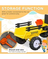 Kids Ride on Farm Tractor, Manual Pedal Ride on Car with Back Storage Trailer, Shovel & Rake, Horn for Age 3 Years Old, Yellow