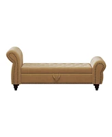 Streamdale Furniture 64.5" Bed Bench for Bed Room Nails Tufted Chaise of Lounge with Storage Velvet Upholstery Khaki