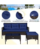 Costway 3PCS Patio Rattan Furniture Set 3-Seat Sofa Cushioned Table Garden