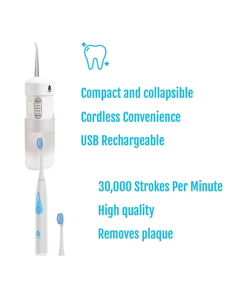 Pursonic Ultimate Smile Care Duo: Triple-Head Tooth Wizard & Travel-Ready Water Flosser