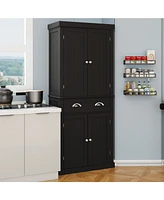 Simplie Fun 71" Kitchen Pantry Storage Cabinet, with 4 Doors, Drawer, 2 Adjustable Shelves, Freestanding Cupboard for Dining Room Living Room, Laundry