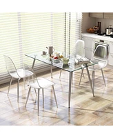 Costway Dining Chair Set of 4 with Heavy-Duty Electroplated Metal Legs Curved Back Armless