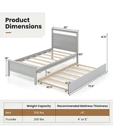 Twin Platform Bed with Trundle Pull-out Headboard & Footboard