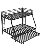 Slickblue Sturdy Twin over Full Bunk Bed with Trundle and Two-Side Ladders for Space Saving Solutions