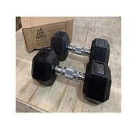 Amber Sports Barbell Rubber encased Hex Dumbbell Weights with Metal Handles for Strength Training, Full Body Workout. Sold as a Pairs