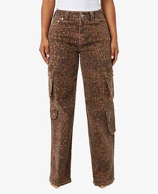 True Religion Women's Big T Bobbie Leopard Cargo Pants