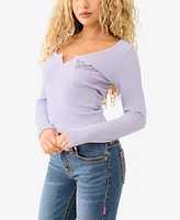 True Religion Women's Scoop Neck Henley Rib Top