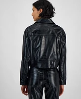 Boss Orange Women's Croc-Embossed Faux-Leather Moto Jacket