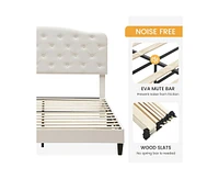 gaomon Bed Frame with Headboard Adjustable, Button Tufted Mattress Foundation, Wooden Slat Support, No Box Spring Needed