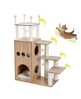 Slickblue Modern Wooden Cat Tree – Multi-Level Cat Tower with Fully Sisal-Covered Scratching Posts, Deluxe Condos