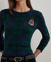 Lauren Ralph Petite Plaid Beaded Crest Sweater