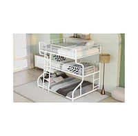 Slickblue Space-Saving Triple Bunk Bed with Full Xl, Twin Xl, Queen - Includes Long & Short Ladder