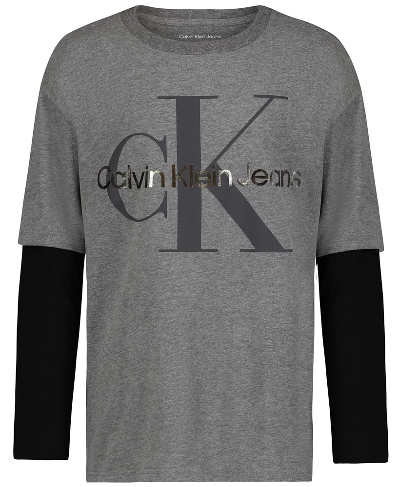 Calvin Klein Big Boys Fancy Long Sleeve Doubler T-shirt