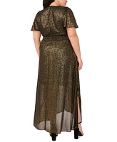 Msk Plus Flutter-Sleeve Metallic Maxi Dress