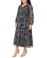 Msk Plus Printed Chiffon Faux-Wrap Maxi Dress