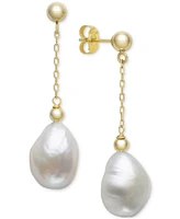 Belle de Mer Cultured Freshwater Baroque Pearl (10-11mm) Chain Drop Earrings in 14k Gold