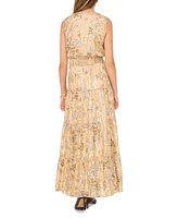 1.state Women's Tiered Metallic Floral-Print Maxi Dress