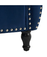 Velvet Multifunctional Storage Rectangular ottoman bench with 1 Pillow, Navy Blue