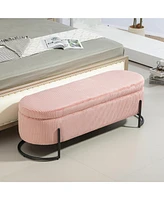 Storage Ottoman, Bedroom End Bench, Upholstered Fabric Storage Ottoman with Safety Hinge, Entryway Padded Footstool, Ottoman Bench for Living Room & B
