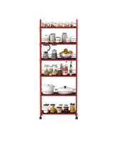 Red 6 Tier Slim Rolling Storage Cart, Mobile Shelving Unit with Wheels, Metal Wire Storage Shelving Rack with Baskets for Kitchen Bathroom Office Laun