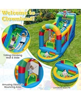 Costway Inflatable Bounce House with Climbing Surface Long Slide Obstacles with 735W blower