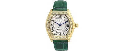 Peugeot Women's 36mm Green Watch Barrel Shaped Tank Case Leather Strap