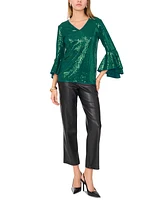 Vince Camuto Women's Sequined V-Neck Bell-Sleeve Top