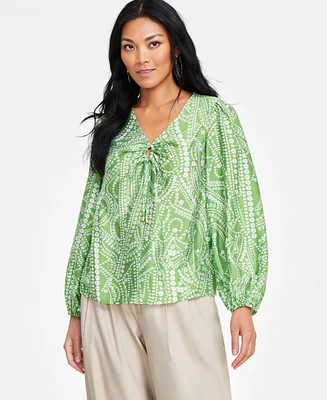 I.n.c. International Concepts Women's Printed Keyhole Blouse, Exclusively at Macy's