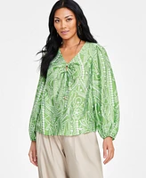 I.n.c. International Concepts Plus Long-Sleeve Keyhole Blouse