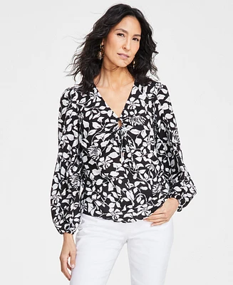 I.n.c. International Concepts Women's Keyhole V-Neck Blouse, Exclusively at Macy's