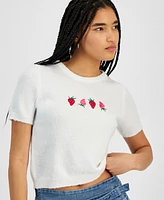 Hooked Up by Iot Juniors' Strawberries Short-Sleeve Pullover Sweater