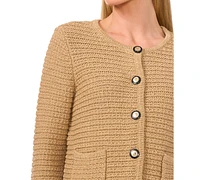 CeCe Women's Button-Front Textured Cardigan Sweater