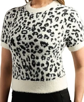 Bcx Juniors' Animal-Print Short-Sleeve Crewneck Sweater