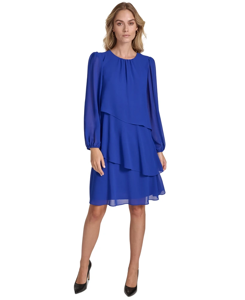 Jessica Howard Petite Tiered Chiffon Shift Dress