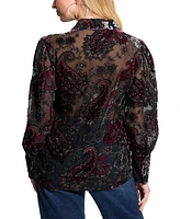 Guess Women's Regal Paisley-Embroidered Button-Front Top