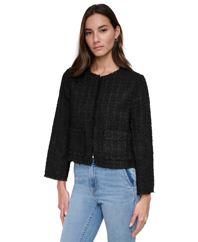 Dkny Jeans Women's Frayed Cropped Long-Sleeve Jacket