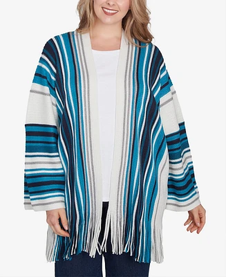 Ruby Rd. Plus Size Open Multi Stripe Cardigan Sweater