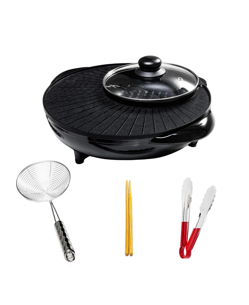 Ovente 2-in-1 Portable Electric Hot Pot and Grill Combo