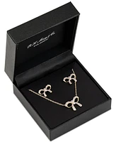 2-Pc. Set Lab Created Pink Sapphire Bow Pendant Necklace & Matching Stud Earrings (1 ct. t.w.) in 14k Gold-Plated Sterling Silver