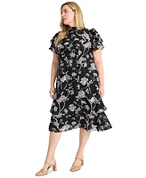 Maggy London Plus Floral Organza Midi Dress