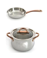 BergHOFF Ouro Gold 3pc 18/10 Stainless Steel Cookware Set, Glass Lids, Rose Gold Handles